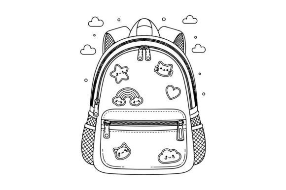 Cute School Backpack with Fun Icons Vect