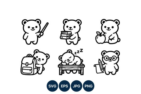 Cute School Bear Cartoon: Stitching School Days
