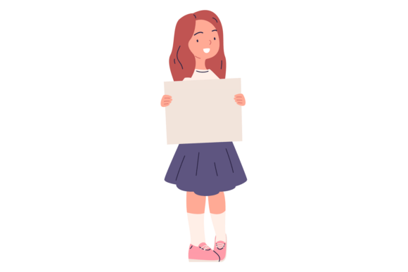 Cute School Girl Hold Blank Paper in Hand Review