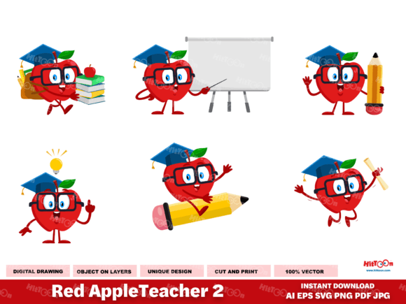 Evaluating Red Apple Teacher Cartoon Character 2 for Real Embroidery