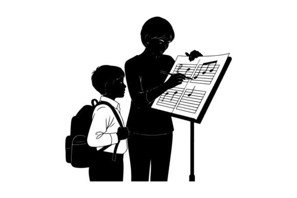 Music Teacher Instructing Student Vector: Embroidery Review