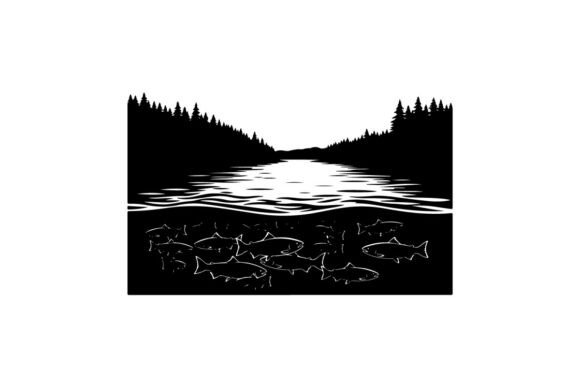 School of Fish Swimming in Lake Silhouette Review