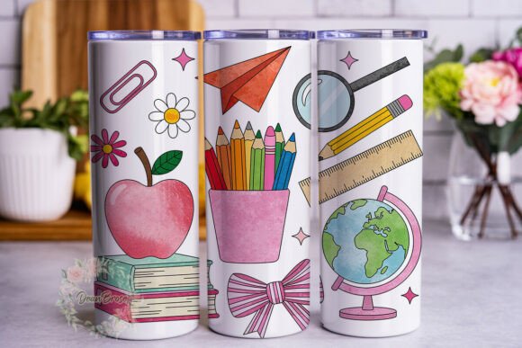 School Supplies Watercolor 20oz Tumbler