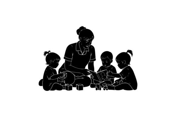 Teacher Reading to Children Storytime Gr: Embroidery Design Review